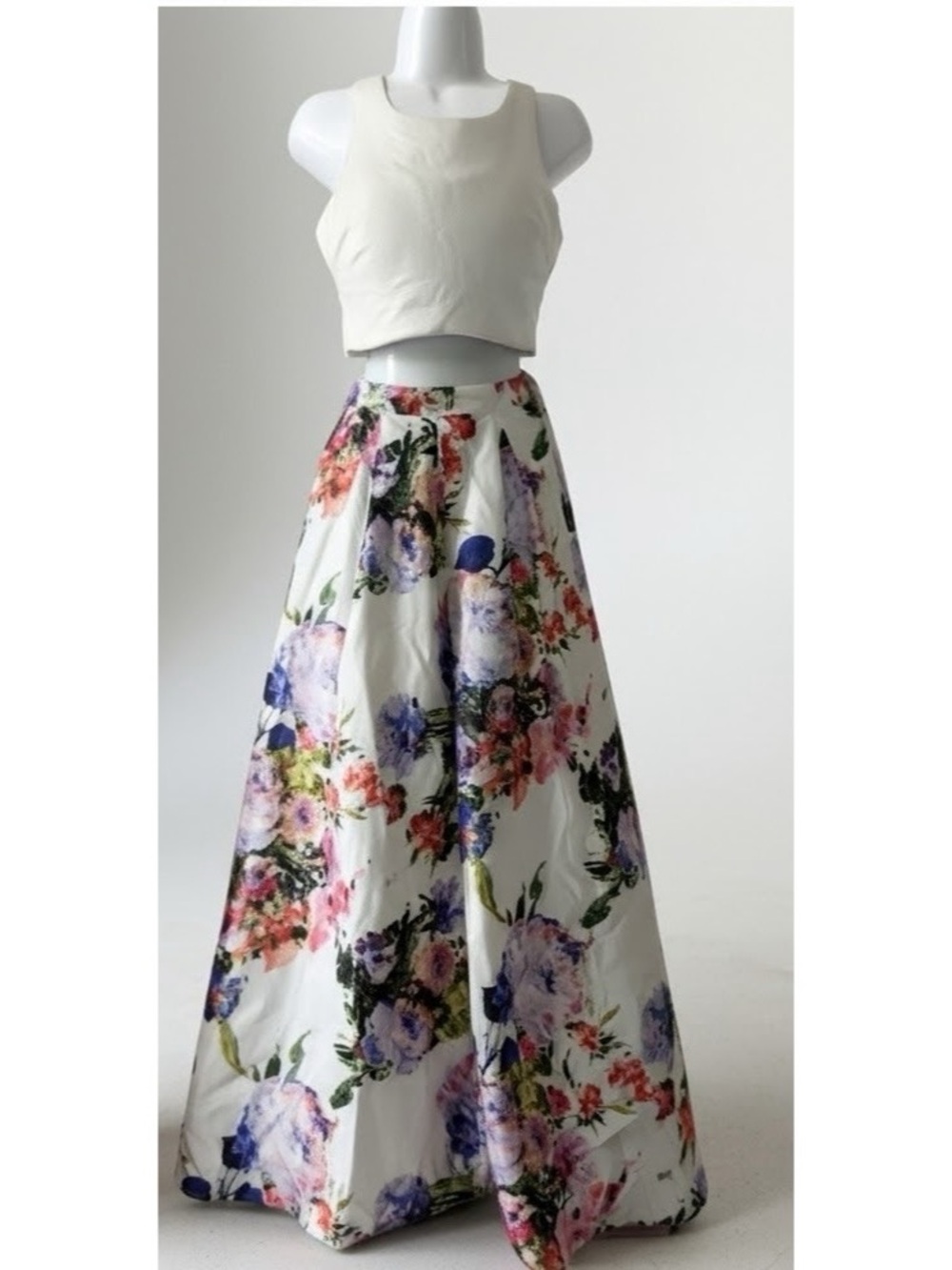 My Michelle 2-Piece Satin Floral Maxi Gown & Crop Top Set